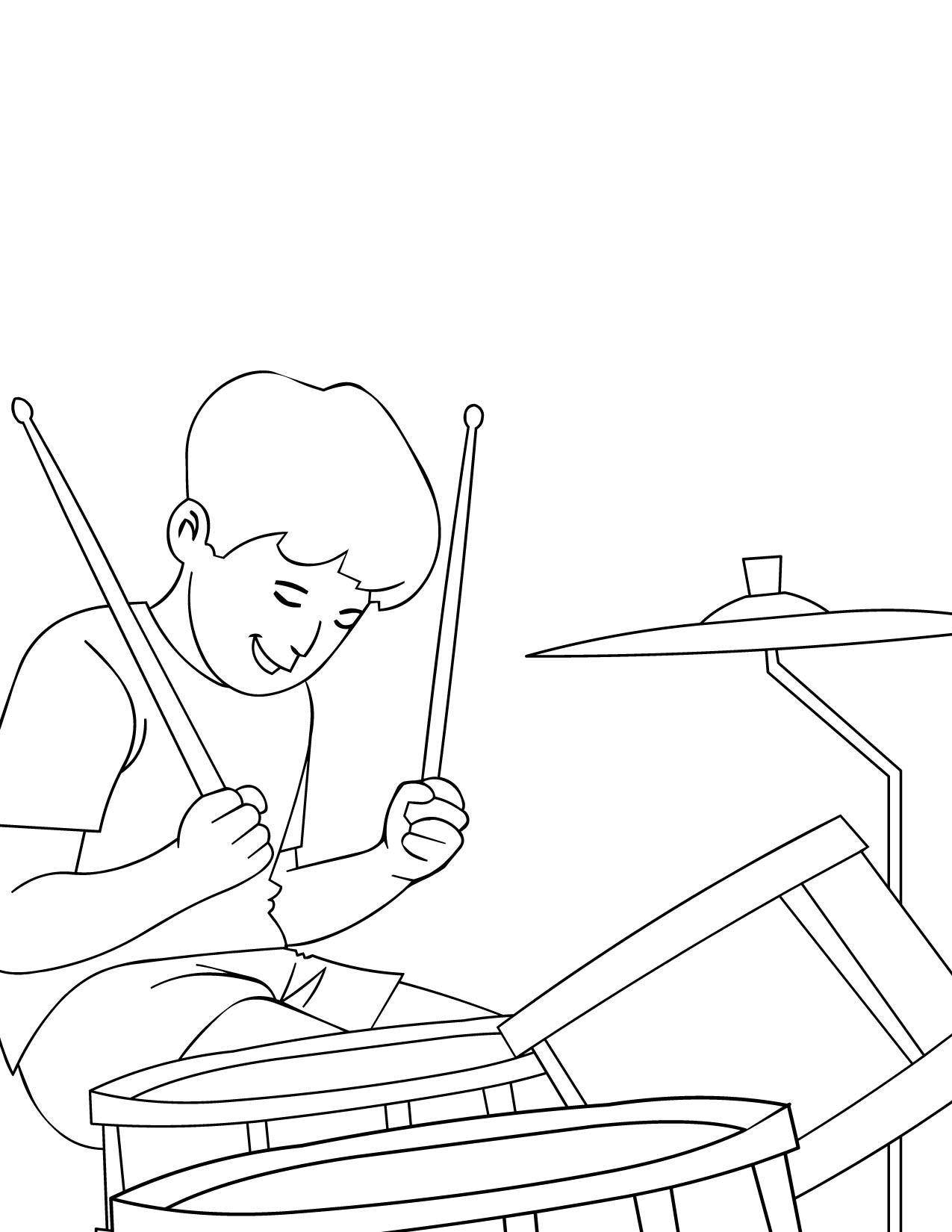 Coloring Young drummer. Category Music. Tags:  Music, instrument, musician, note.