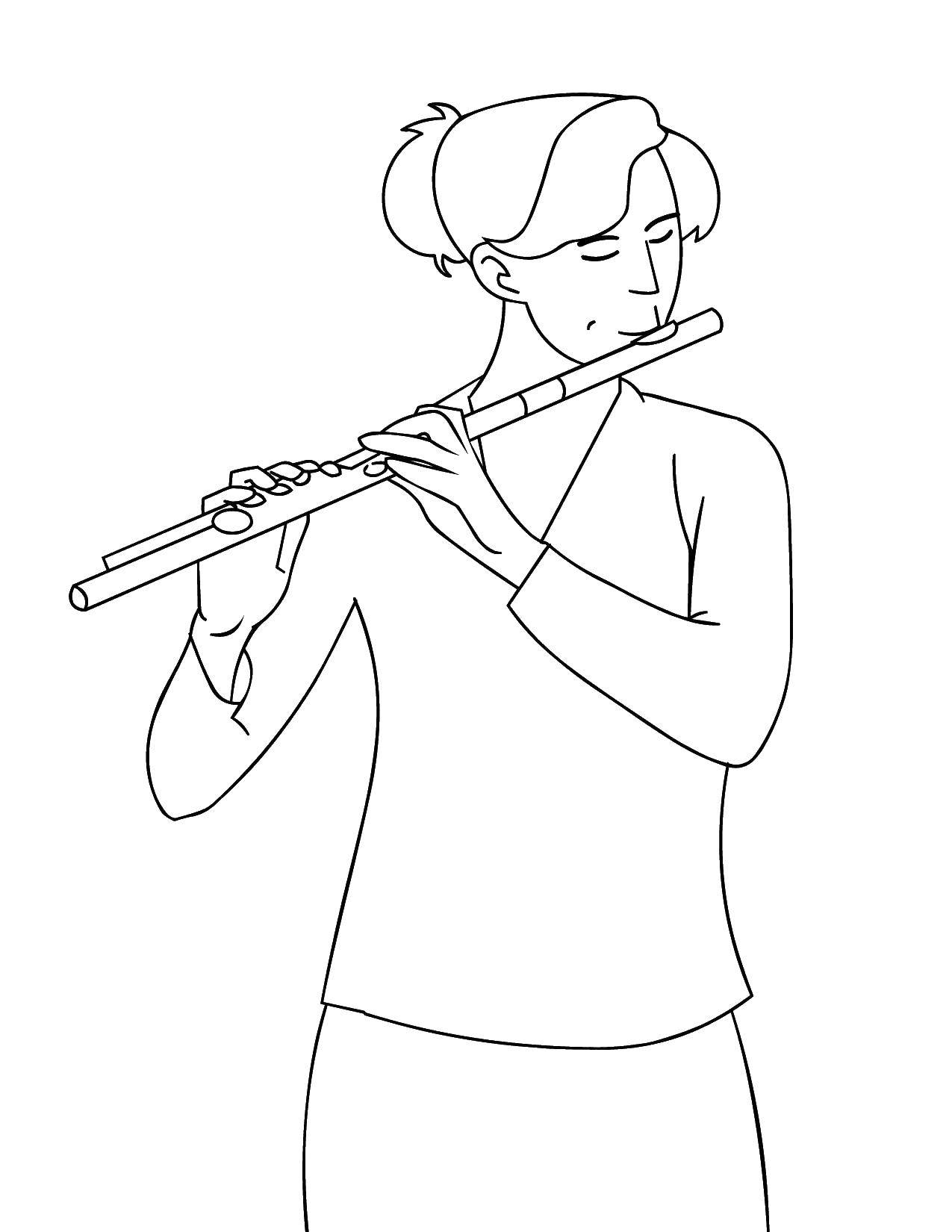 Coloring Girl playing the flute. Category Music. Tags:  Music, instrument, musician, note.