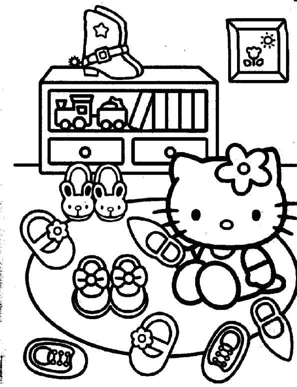 Coloring Kitty trying on shoes. Category kitty . Tags:  Kitty .