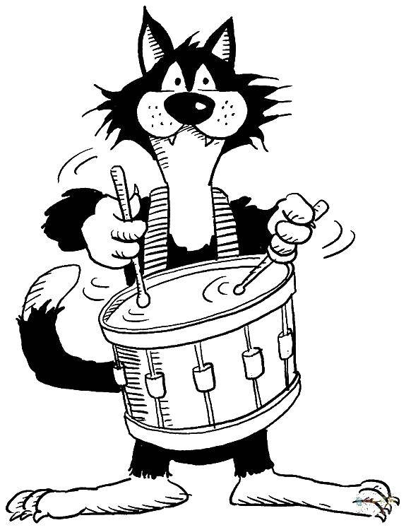 Coloring Cat drummer. Category Music. Tags:  Music, instrument, musician, note.