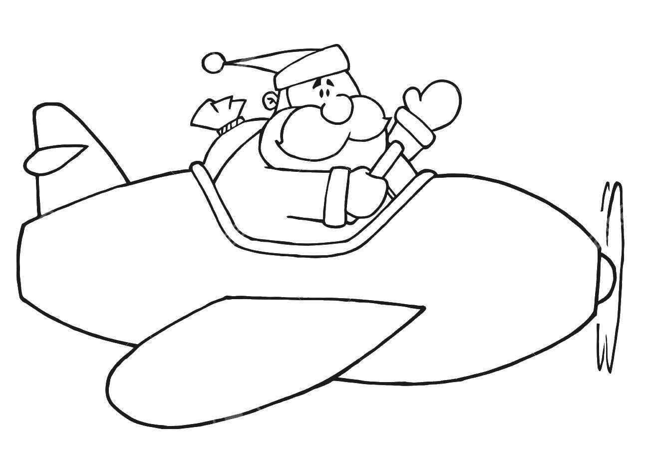 Название: Раскраска Санта на самолёте. Категория: Самолеты. Теги: Самолёт.