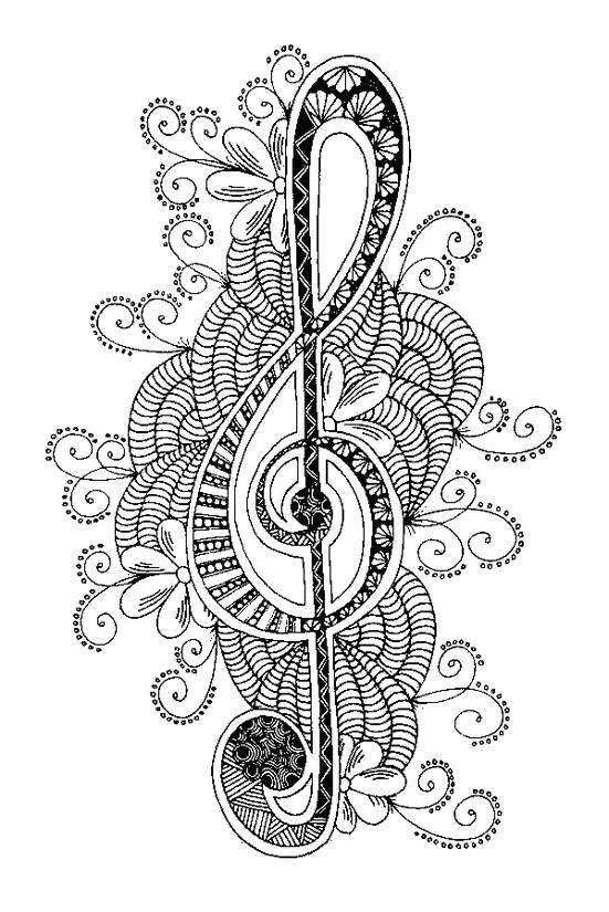 Название: Раскраска Узорный скрипичный ключ. Категория: Музыка. Теги: Музыка, инструмент, музыкант, ноты.