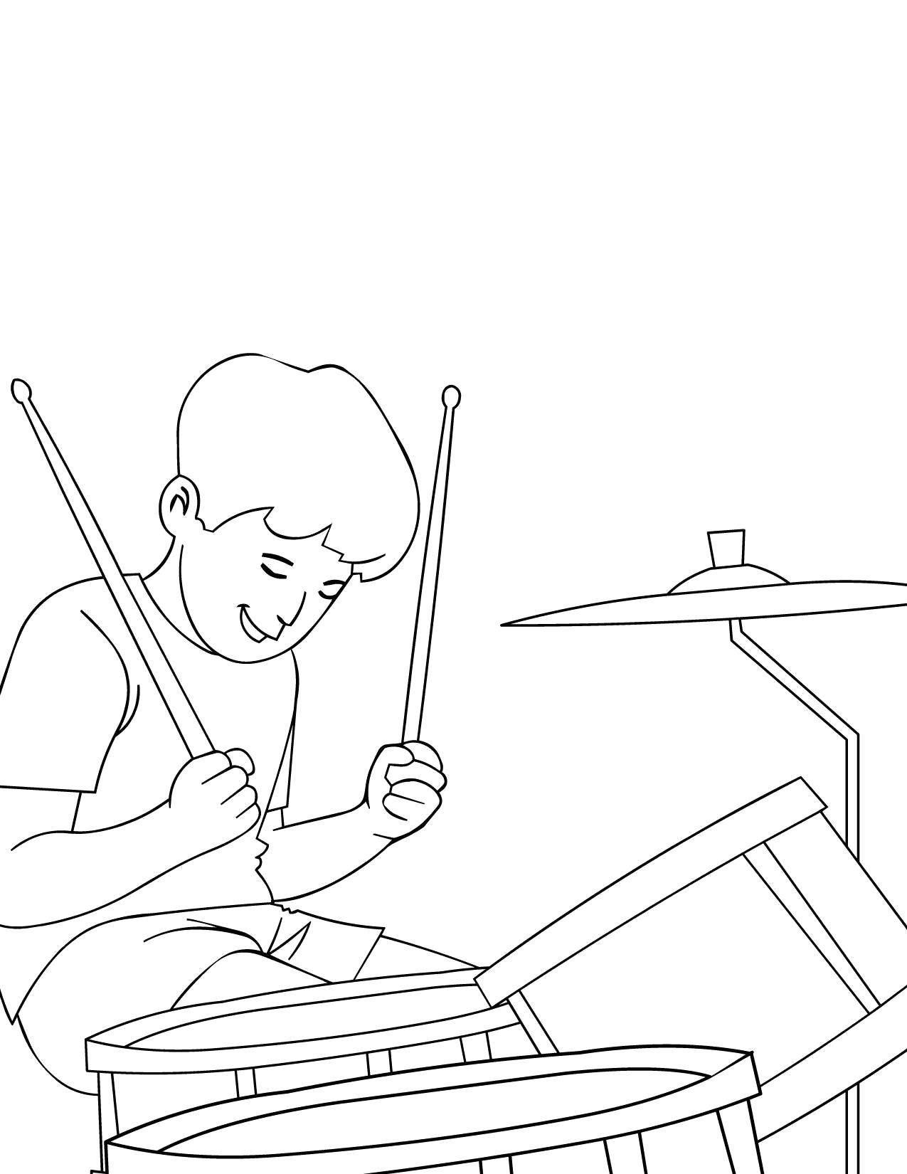 Coloring Young drummer. Category Music. Tags:  Music, instrument, musician, note.