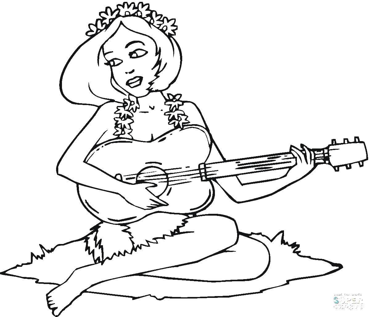 Название: Раскраска Девушка играет на гитаре. Категория: Музыка. Теги: девушка, гитара.