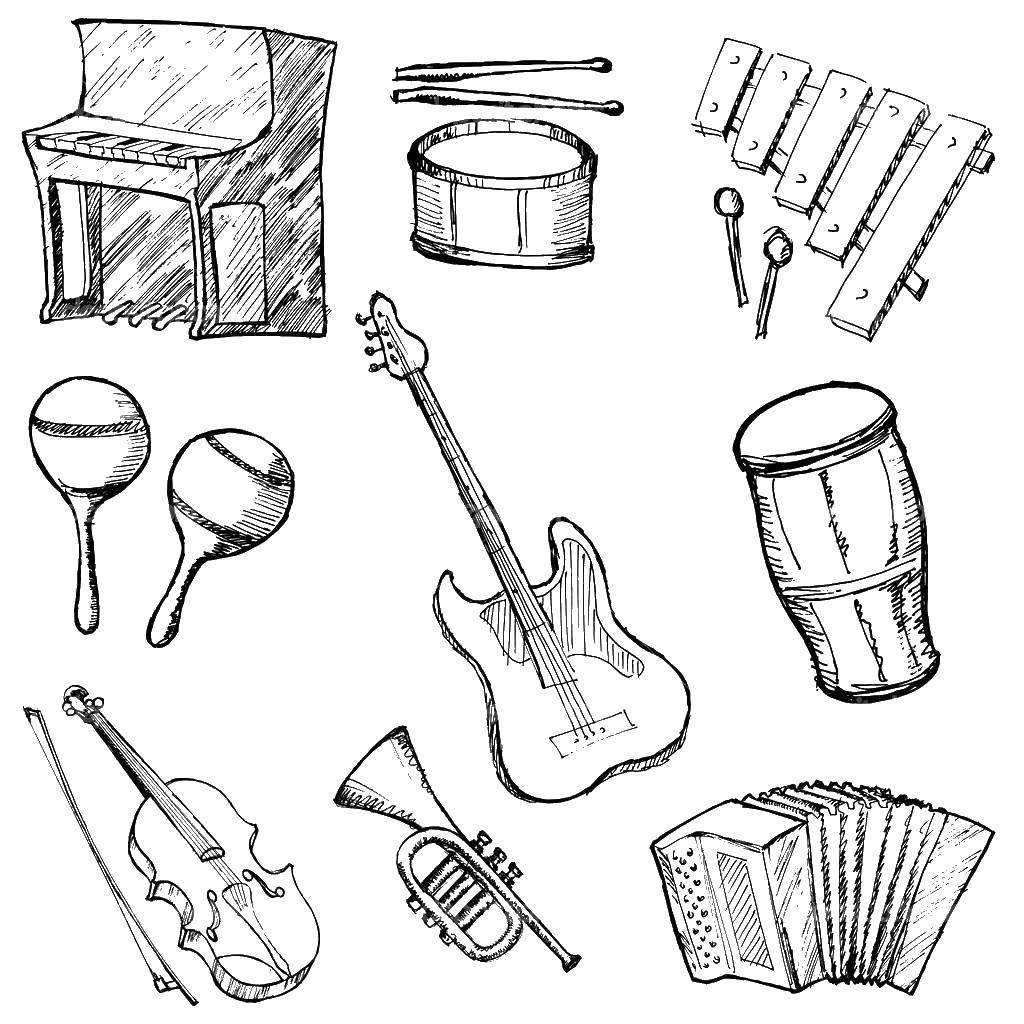 Название: Раскраска Музыкальные инструменты. Категория: музыкальные инструменты. Теги: музыкальные инструменты.
