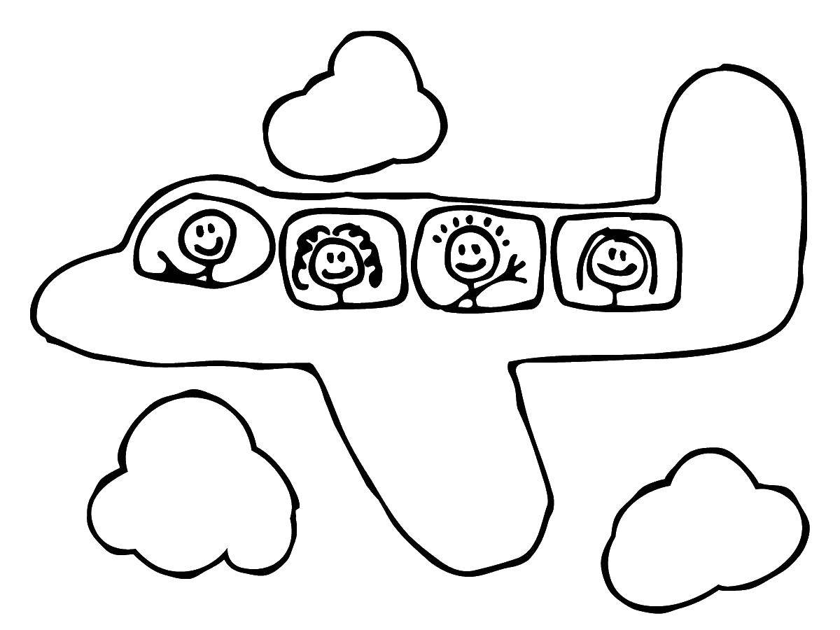 Название: Раскраска Самолёт с пассажирами. Категория: Самолеты. Теги: Самолёт.