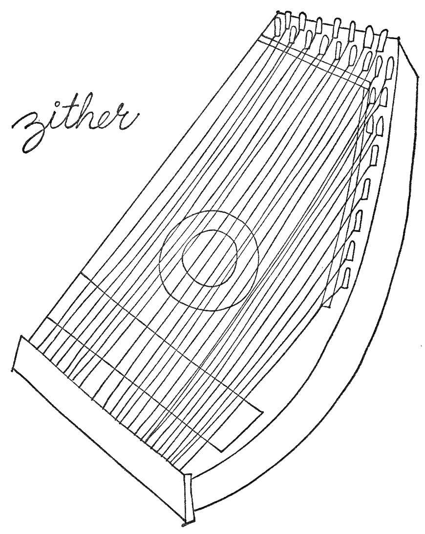 Coloring Zither a stringed musical instrument. Category Musical instrument. Tags:  stringed musical instrument.