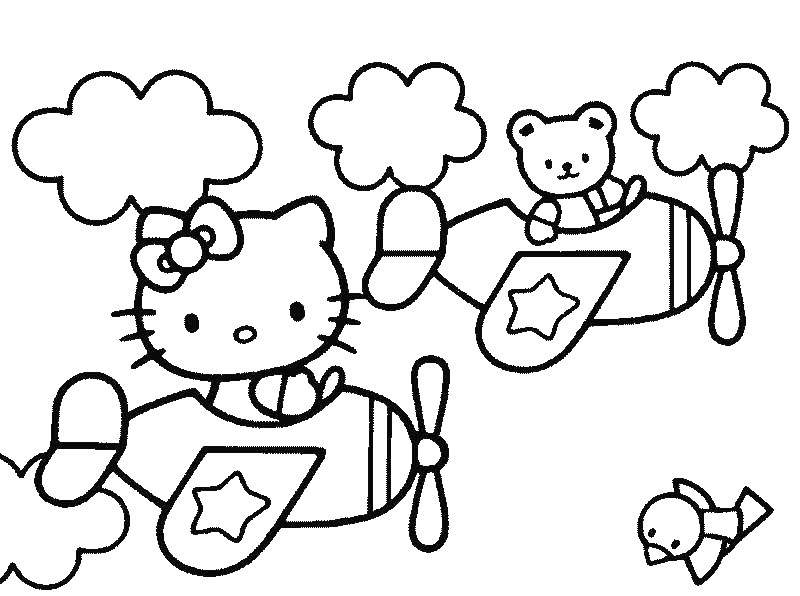 Coloring Kitty flies a plane. Category kitty . Tags:  Kitty .
