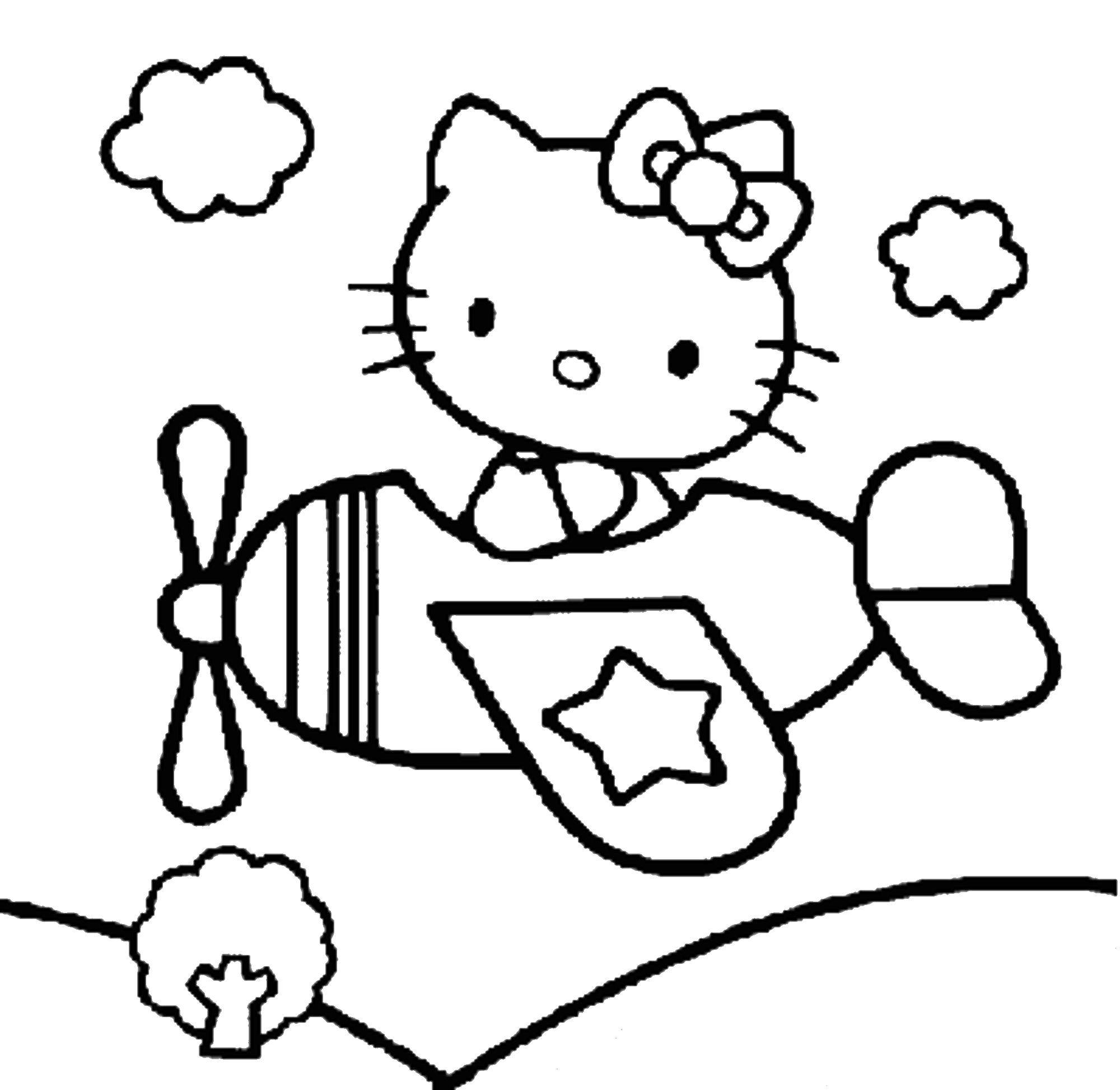 Coloring Kitty flying on the plane. Category Hello Kitty. Tags:  Kitty, Airplane.