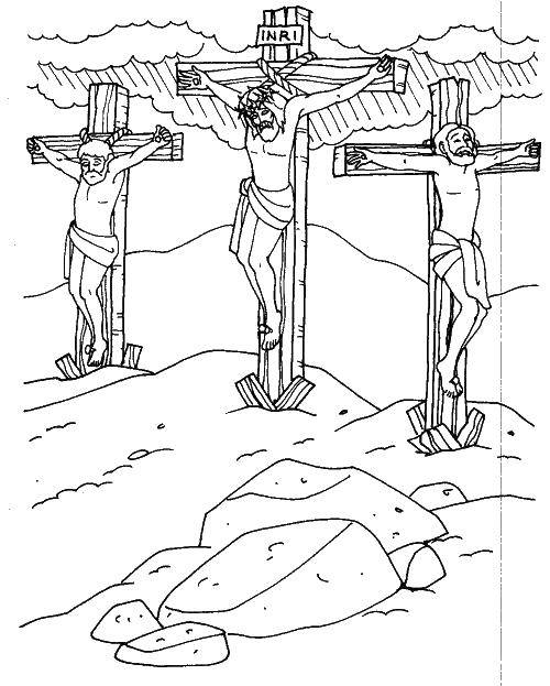 Coloring Jesus Christ at Calvary. Category coloring pages cross. Tags:  Jesus Christos, cross, Calvary.