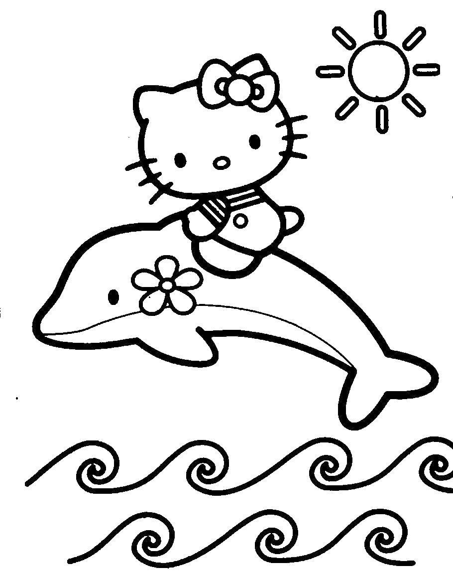 Название: Раскраска Китти катается на дельфине. Категория: китти. Теги: Китти, дельфин.