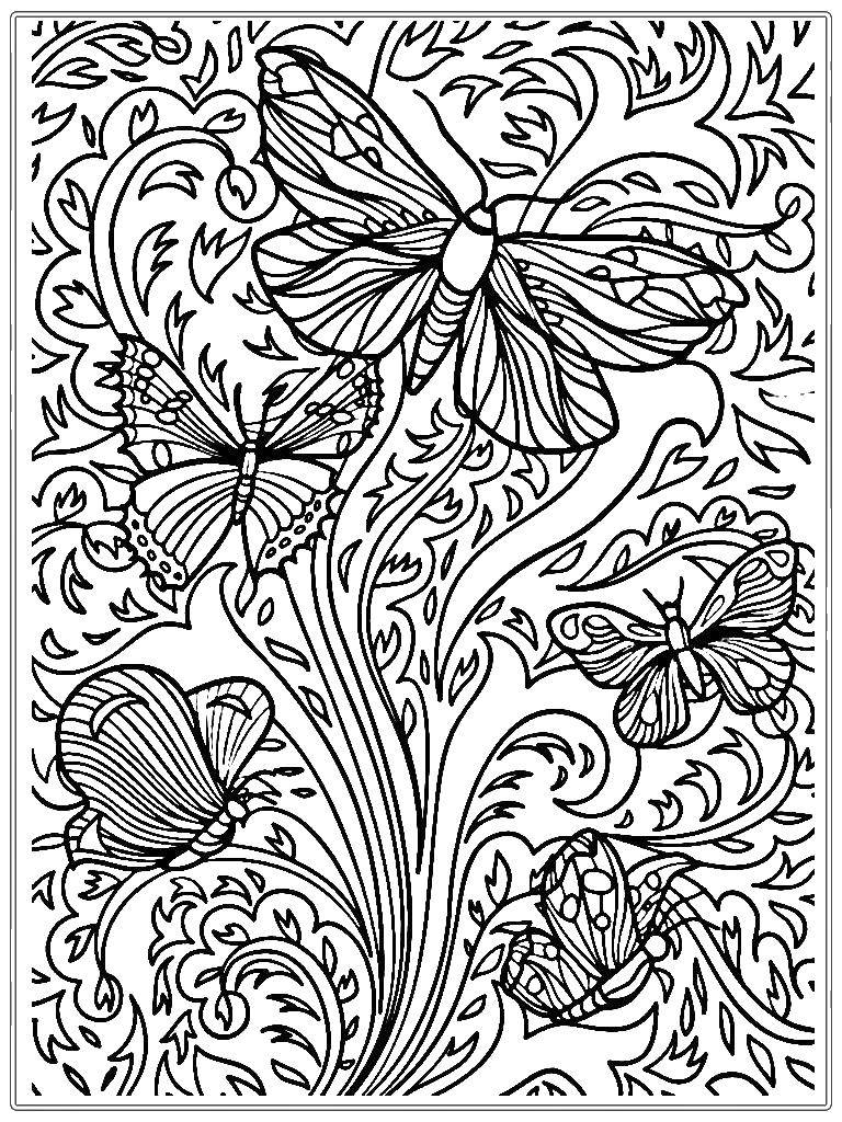 Coloring Butterflies in flowers. Category patterns. Tags:  Patterns, flower.