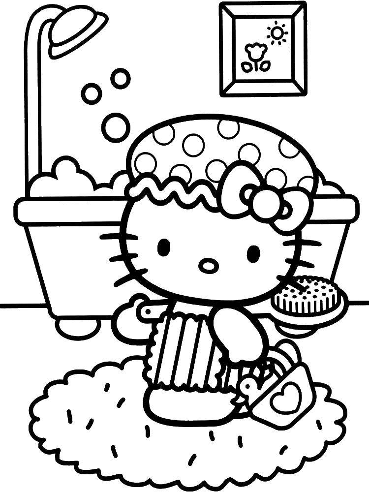 Coloring Kitty goes to bathe. Category kitty . Tags:  Kitty .