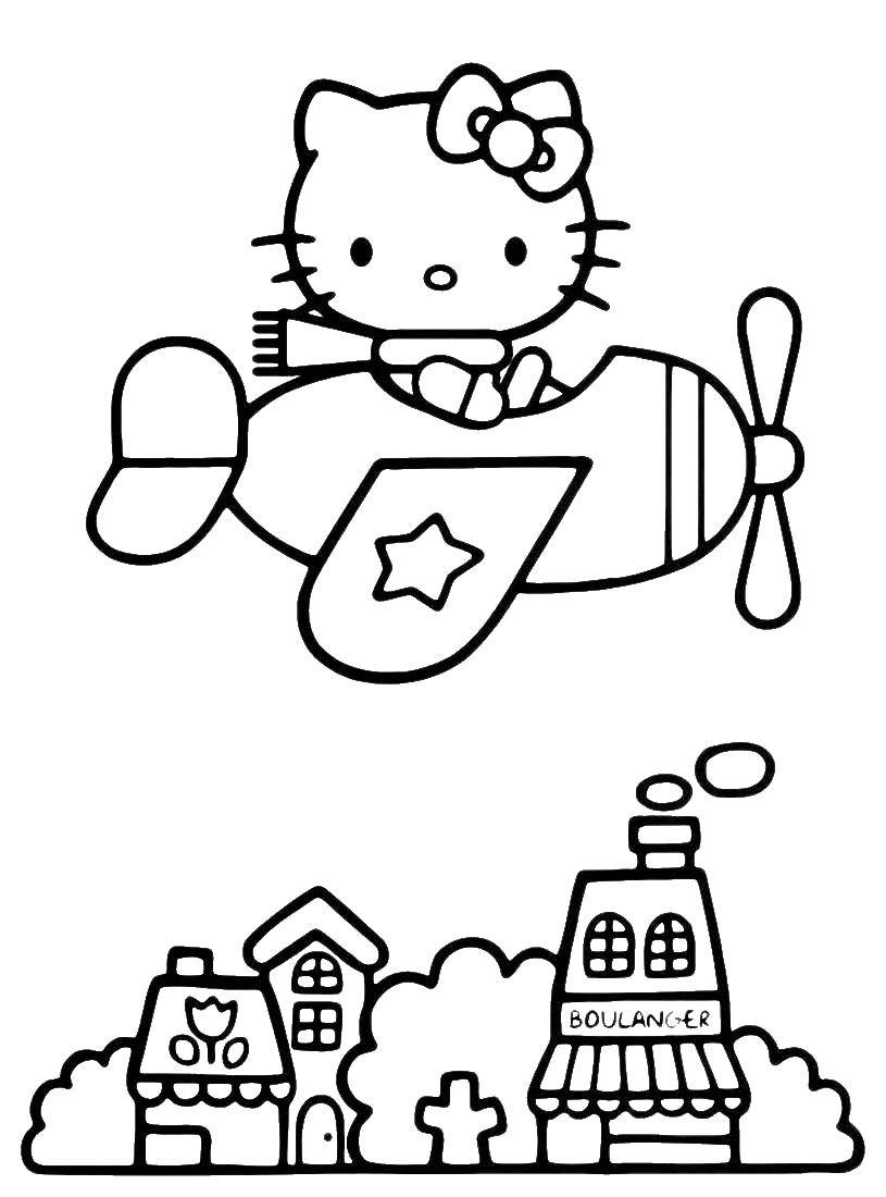 Coloring Kitty flies a plane. Category kitty . Tags:  Kitty .