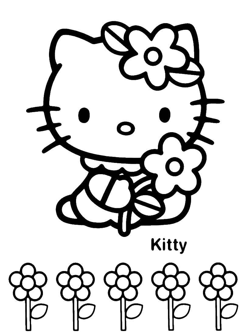 Coloring Kitty picking flowers. Category kitty . Tags:  Kitty .