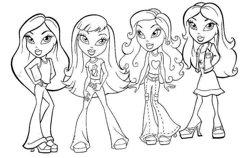 Coloring Bratz dolls . Category coloring pages for girls. Tags:  Bratz, fashion, dolls.