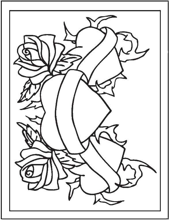 Coloring Hearts and roses. Category flowers. Tags:  Flowers, roses.