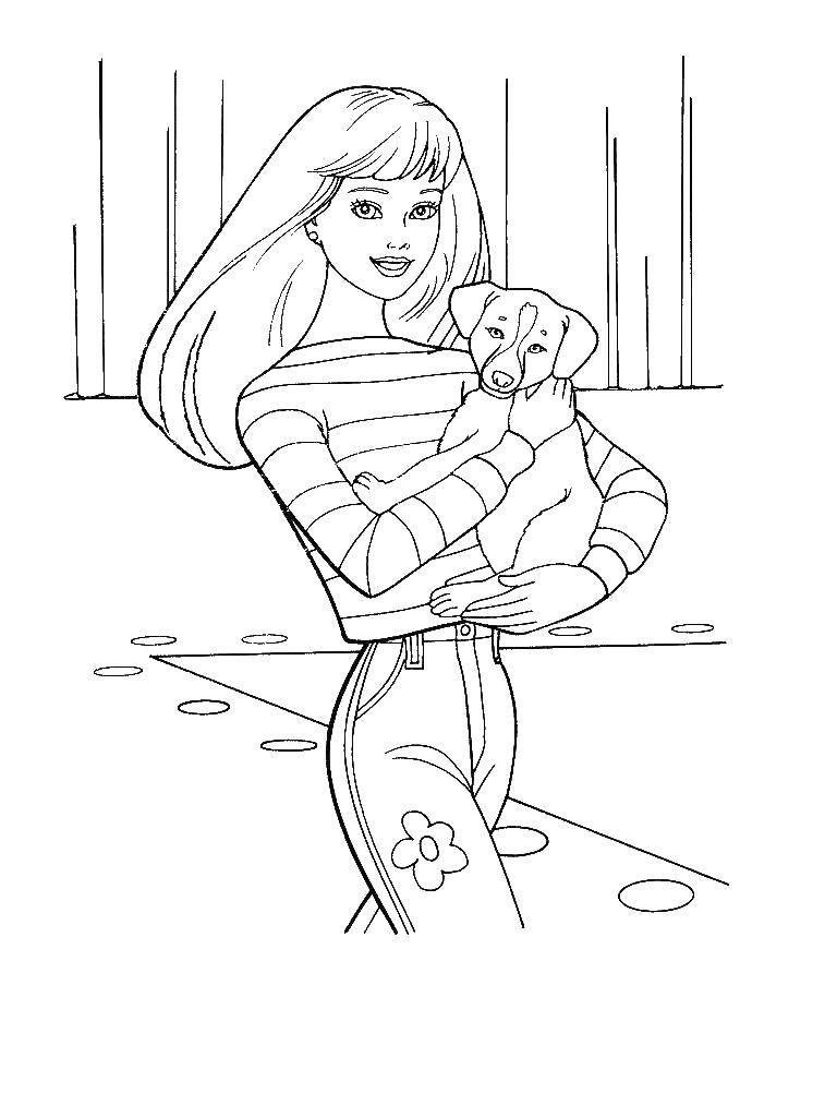 Coloring Barbie with puppy. Category Barbie . Tags:  Barbie , fashion, shop.