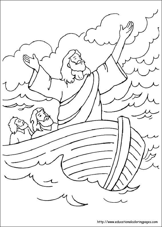 Coloring Jesus in the boat. Category religion. Tags:  Jesus boat.