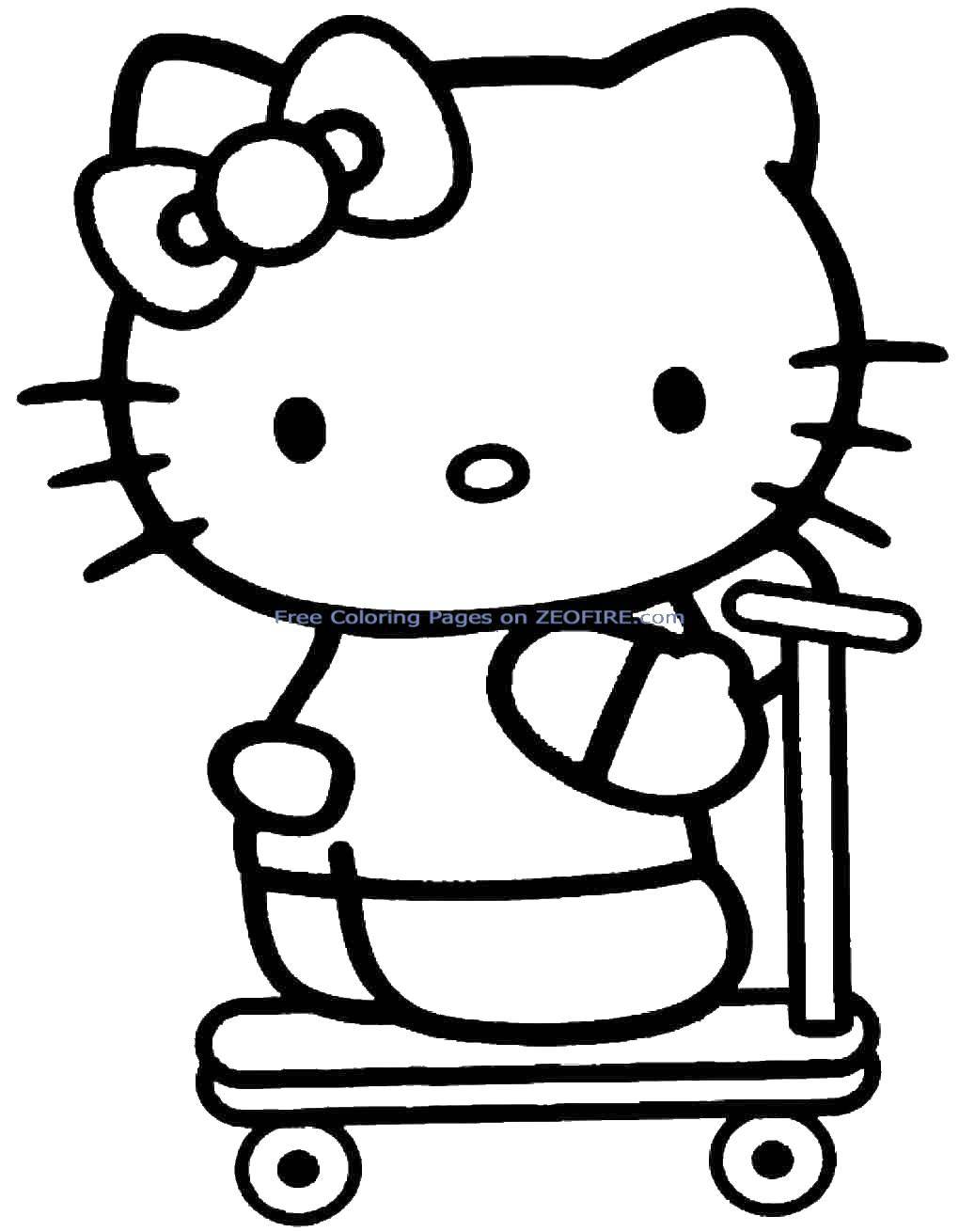 Coloring Kitty riding a scooter. Category kitty . Tags:  Kitty .