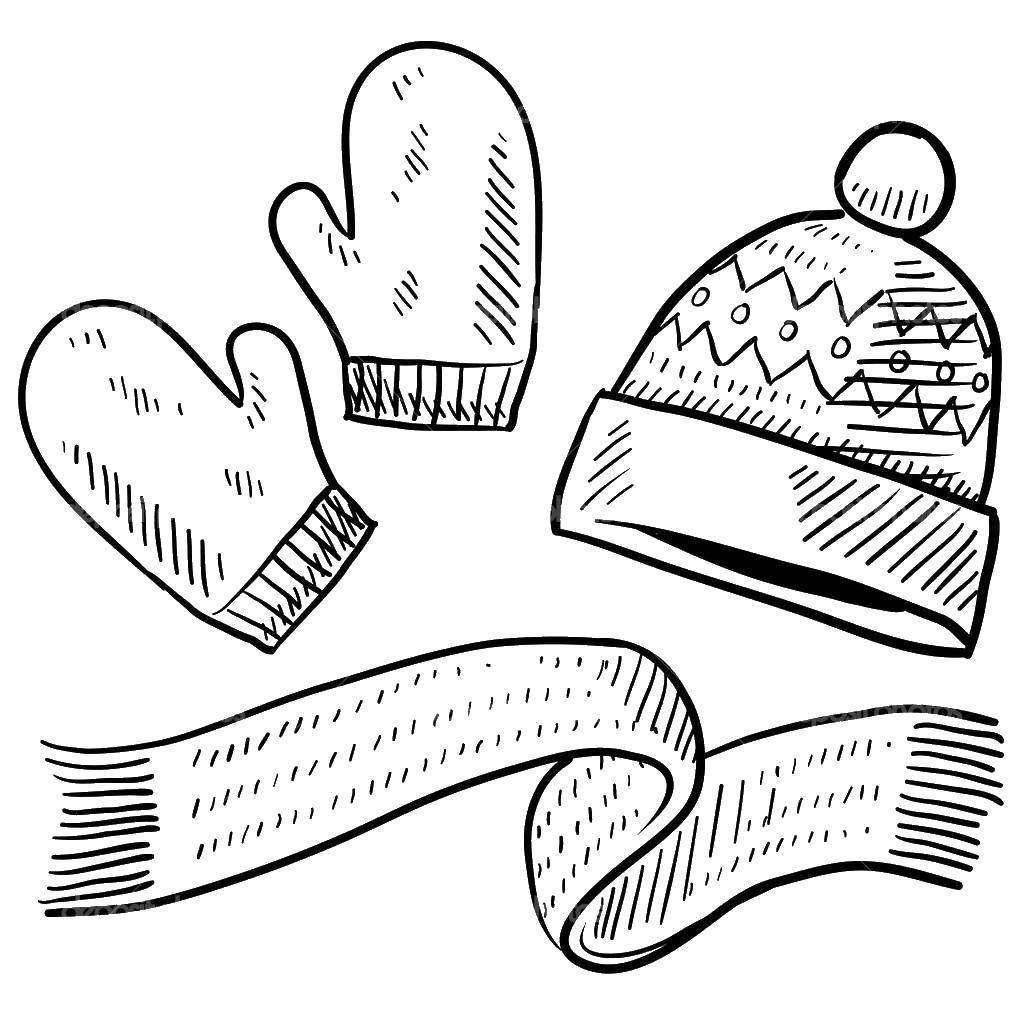 Coloring Hat, scarf and mittens. Category Clothing. Tags:  Clothes, winter hat.