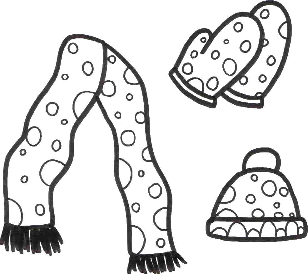 Название: Раскраска Шапка, шарф и варежки. Категория: зима. Теги: Одежда, зима, шапка.