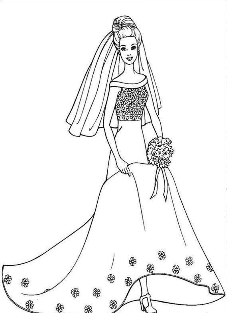 Название: Раскраска Барби невеста. Категория: Платья. Теги: Одежда, платье.