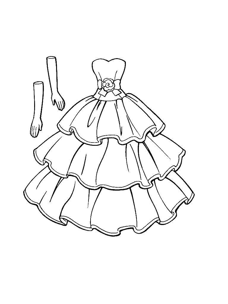 Название: Раскраска Платье с перчатками. Категория: Платья. Теги: Одежда, платье.