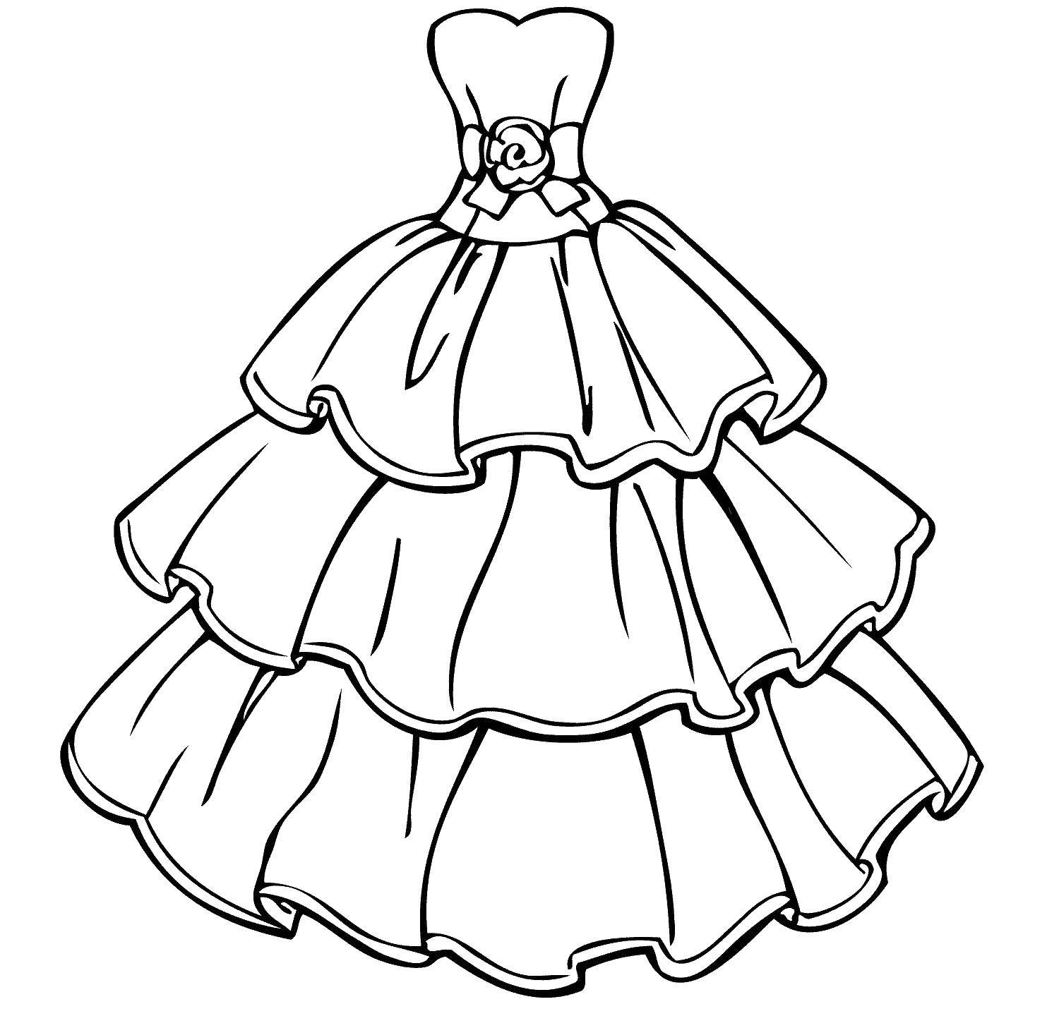 Название: Раскраска Пышное платье с цветком. Категория: Платья. Теги: Одежда, платье.