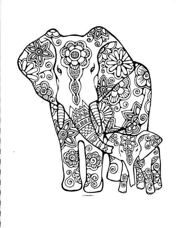 Coloring Patterned elephants. Category patterns. Tags:  Patterns, animals.
