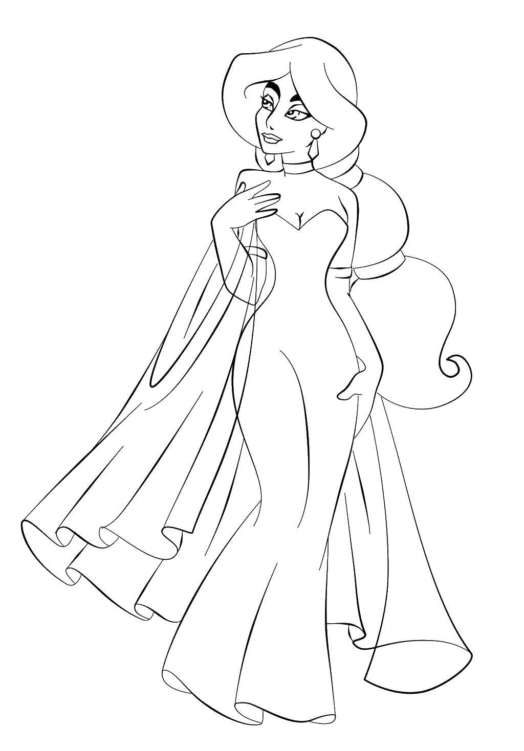 Раскраска Жасмин принцесса в платье
