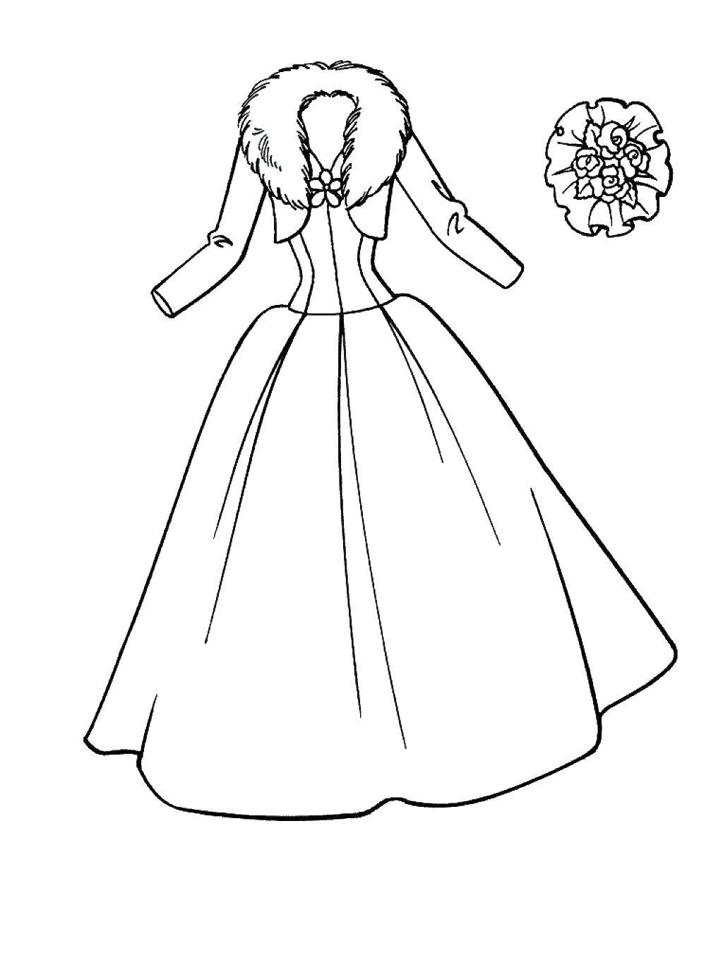 Название: Раскраска Зимний наряд невесты. Категория: Платья. Теги: Одежда, платье.