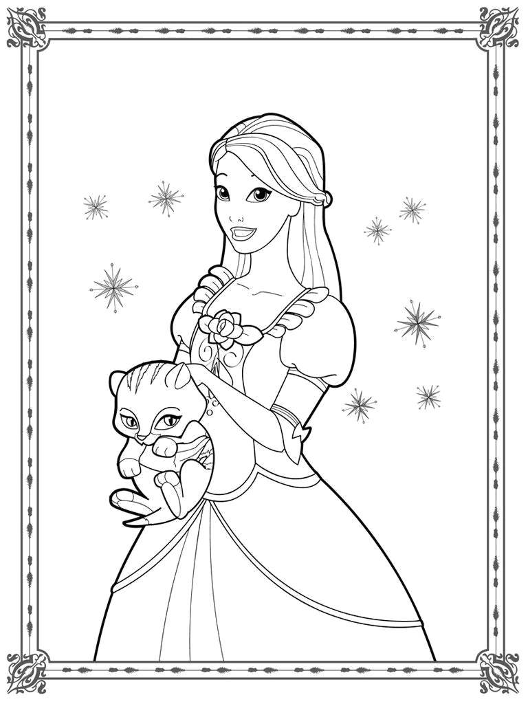 Coloring Barbie with cat. Category Barbie . Tags:  Barbie , cat, Princess.