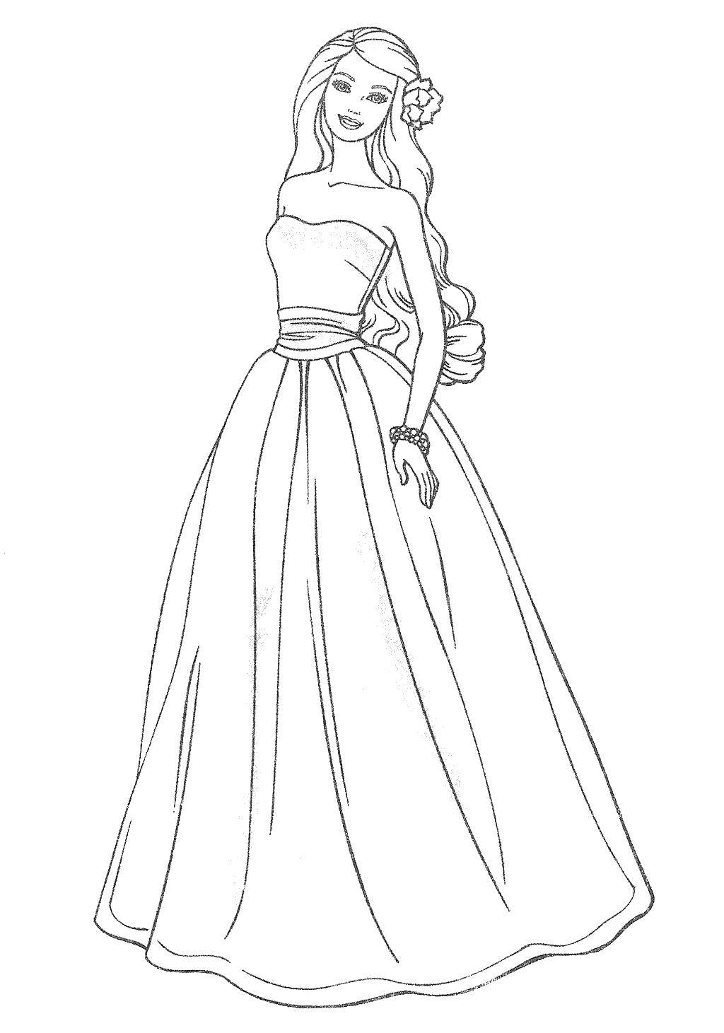 Coloring Barbie in a beautiful dress. Category Dress. Tags:  Clothing, dress.