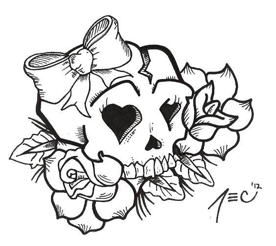 Название: Раскраска Череп в розах. Категория: череп. Теги: Череп, цветы.