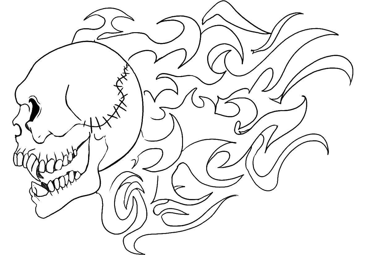 Coloring Burning skull. Category skull. Tags:  Skull, fire.