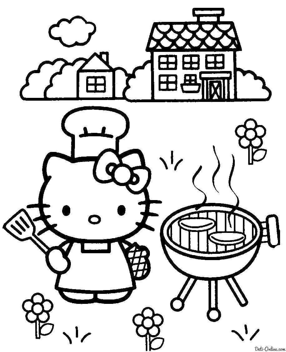 Coloring Kitty makes a barbecue. Category kitty . Tags:  Kitty .