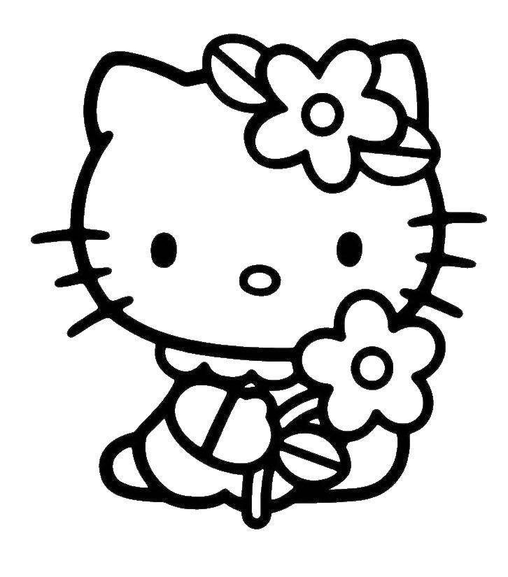 Название: Раскраска Китти с цветочком. Категория: китти. Теги: Китти, цветок.