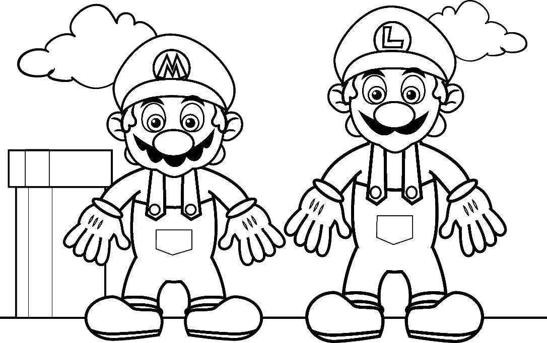 Название: Раскраска Марио и луиджи. Категория: Персонаж из игры. Теги: Игры, Марио.