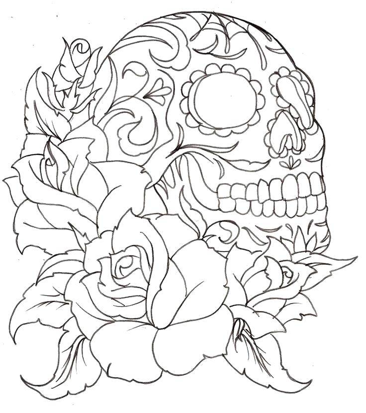 Название: Раскраска Узорный череп в розах. Категория: узоры. Теги: Узоры, цветок.