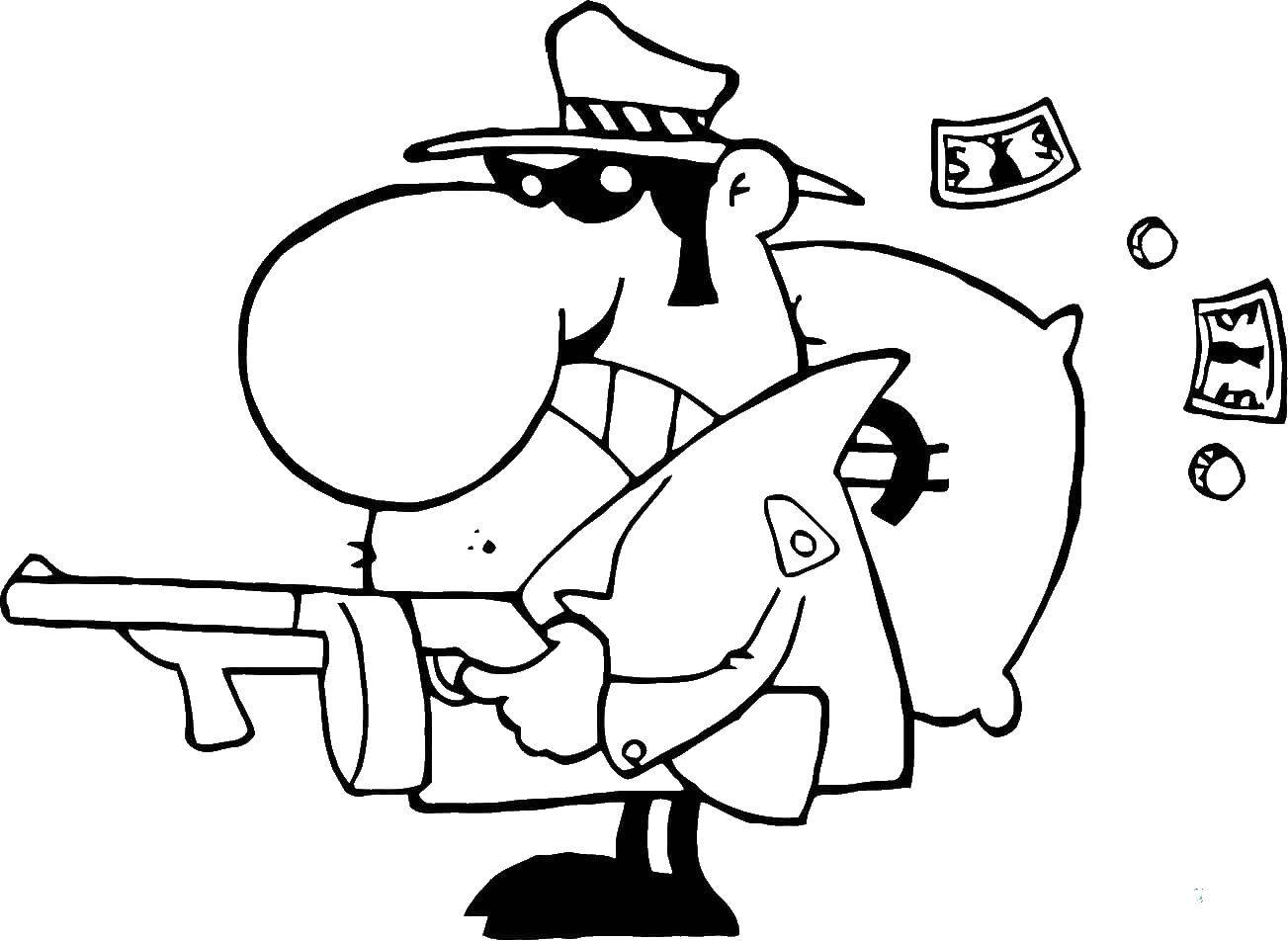 Название: Раскраска Ограбление банка. Категория: оружие. Теги: Оружие.