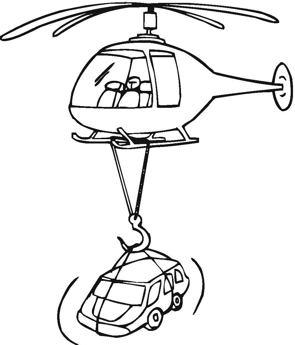 Название: Раскраска Вертолёт с машиной. Категория: Вертолеты. Теги: Вертолёт.