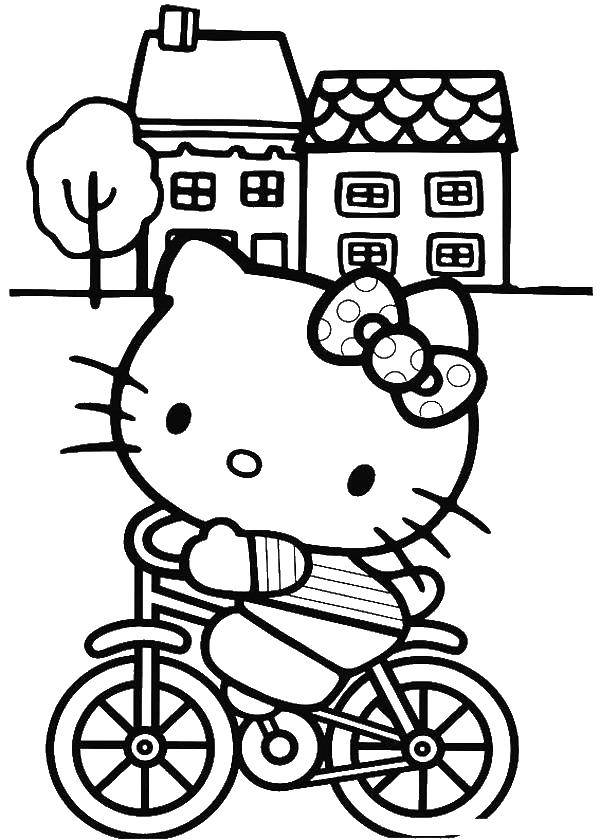 Название: Раскраска Китти на велосипеде. Категория: китти. Теги: Китти, велосипед.