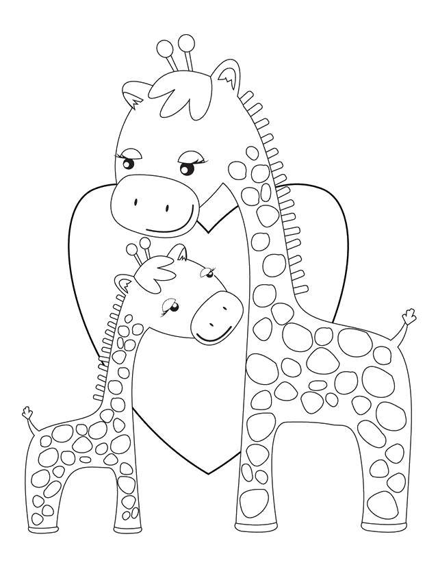 Название: Раскраска Мама жираф с детёнышем. Категория: Животные. Теги: Животные, жираф.