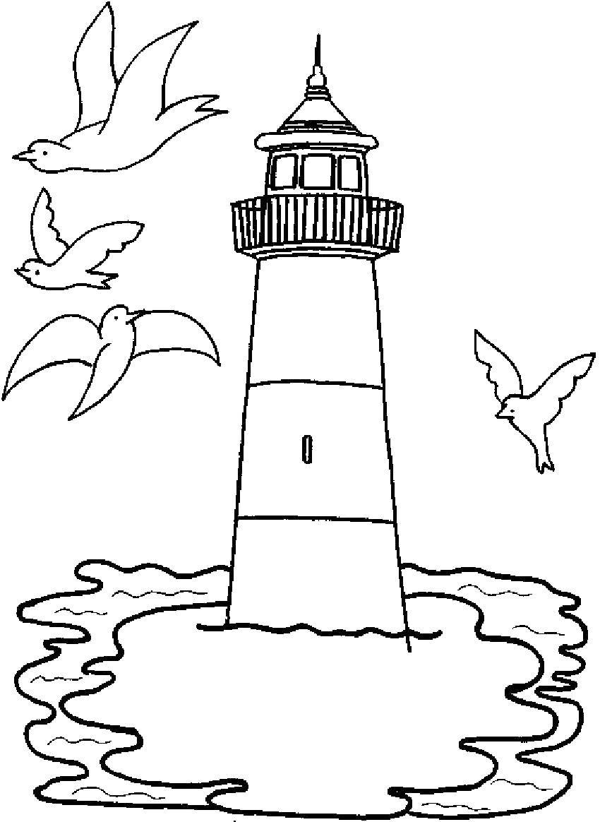 Coloring Lighthouse. Category marine. Tags:  Sea, waves, water, lighthouse.
