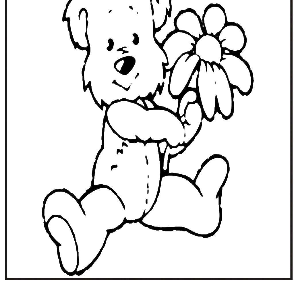 Название: Раскраска Медвежонок с цветочком. Категория: игрушка. Теги: Игрушка, медведь.