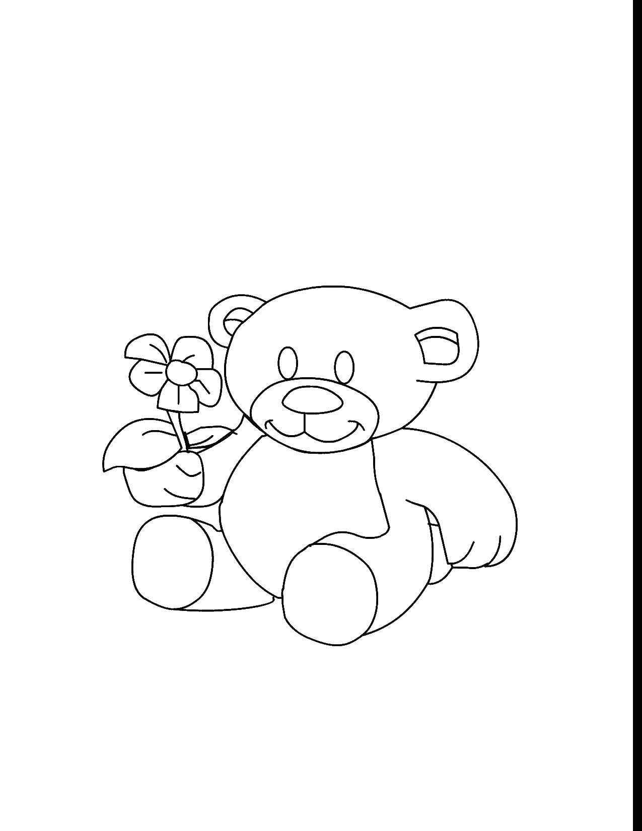 Название: Раскраска Мишка с цветочком. Категория: раскраски. Теги: Игрушка, медведь.
