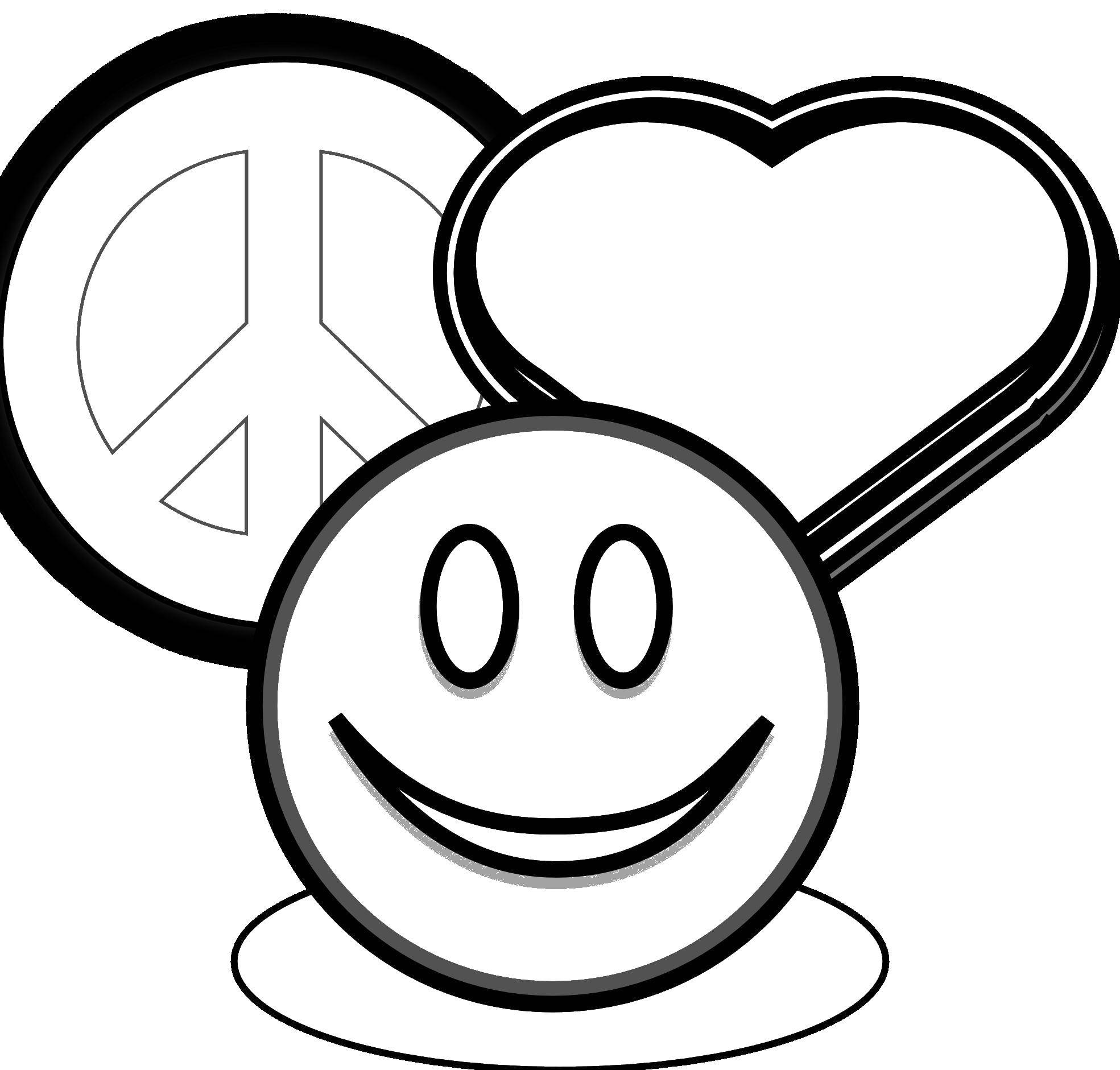 Coloring Sign hippie smile and heart. Category coloring. Tags:  Sign, smiley, heart.