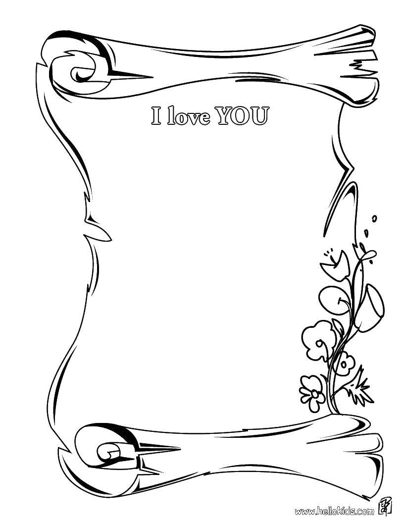 Coloring I love you. Category I love you. Tags:  I love you , frame for letters.