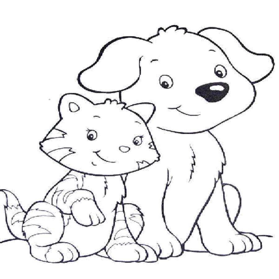 Coloring Kitten and puppy friends. Category Animals. Tags:  Animals, dog, cat.